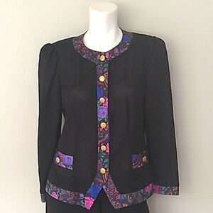 Vintage Black with Floral & Gold Button Jacket .
